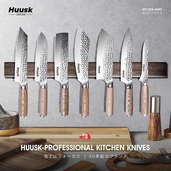 Huusk Japanese Meat Cleaver Knife - 8 Inch Professional High Carbon Steel Hand Forged Butcher Cleaver for Meat & Vegetable Cutting, Sharp Kitchen Knife with Pakkawood Handle, Gift Idea for Men Women