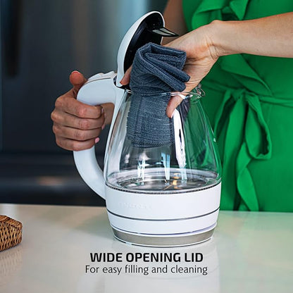 OVENTE Electric Kettle,1.5L Borosilicate Glass Countertop Water Heater & Boiler for Coffee or Tea,BPA-Free,Auto Shut-Off,Boil-Dry Protection,Removable & Washable Spout Filter,White KG83W,(Pack of 8)
