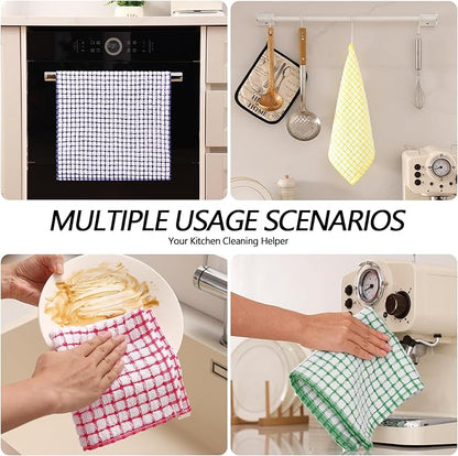 Homaxy Kitchen Towels and Dishcloths Set, 16 x 25 and 12 x 12 Inches, Set of 12 Cotton Terry Kitchen Dish Towels, Super Soft and Absorbent Dish Cloths, Red/Blue/Yellow/Green/Pink/Brown