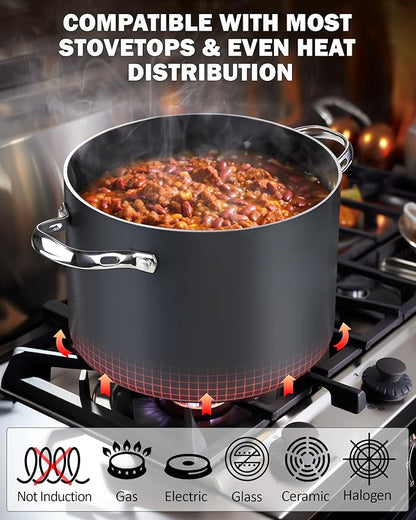 Cooks Standard Classic 8-Quart Stock Pot Dutch Oven Casserole with Glass Lid, Hard Anodized Nonstick Stockpot, Not Induction, Black