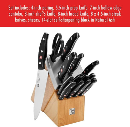 ZWILLING Twin Signature 15-Piece German Knife Set with Block, Razor-Sharp, Made in Company-Owned German Factory with Special Formula Steel perfected for almost 300 Years, Dishwasher Safe
