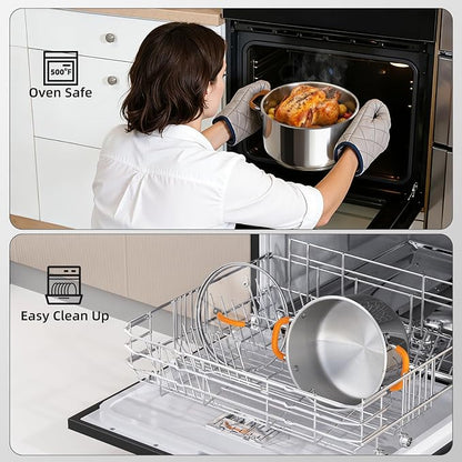 Ciwete Stainless Steel Stock Pot, 11 Quart Soup Pot with Lid, Heavy-Duty Thick Bottom Induction Cooking Pot for Pasta, Stew & Simmering, Fast Heating, Compatible with All Cooktops, Dishwasher Safe