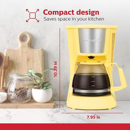 Holstein Housewares 5 Cup Drip Coffee Maker – Compact and User-Friendly with Auto Pause & Serve, Reusable Filter, Measuring Spoon & Glass Carafe, Office & Dorm Use, Yellow