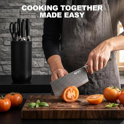 Knife Set, 8 Pieces Kitchen knife Set with Healthy Anti-Rust Coating, Stainless Steel Professional Chef Knife Set with Block, Sharp Kitchen Knives Set with Block for Home Cooking, Dishwasher Safe