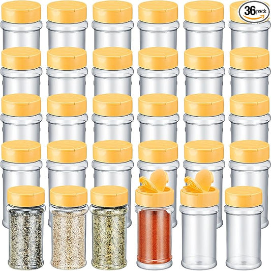 Jadive 36 Pcs 5.5 oz Plastic Spice Jars with Shaker Lids Clear Spice Bottles Plastic Seasoning Containers Empty Shaker for Kitchen Storing Herbs Seasoning Powders Pepper Dry Goods (Yellow)