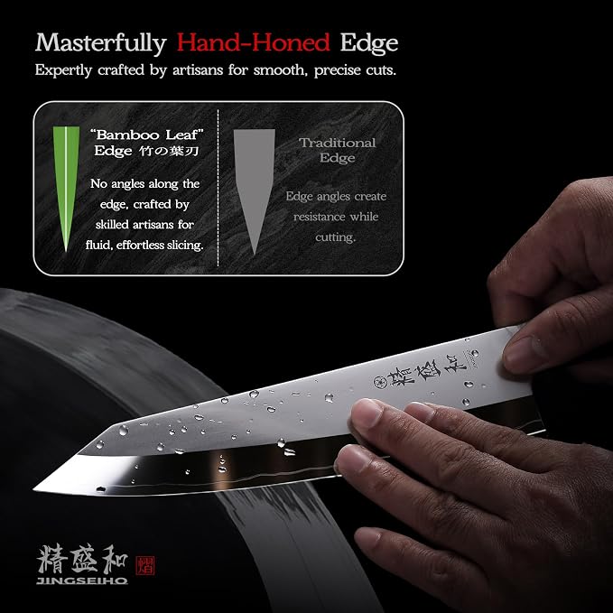 Japanese Chef Knife 7 in, Lab Tested Ultra Sharp, High Carbon Steel VG-10 Core, Genuine Leather Sheath, An Ideal Kitchen Gift for Home Cooks and Professional Chefs