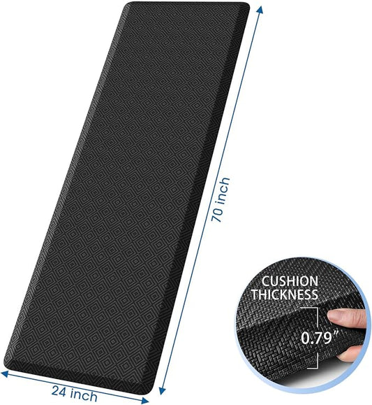 Mattitude 4/5 Inch Thick Kitchen Mat Cushioned Anti-Fatigue Floor Mat Water Resistant Non-Slip Mats and Rugs Standing and Comfort Desk Mats for House Sink Office Laundry (Black, 24"x70")