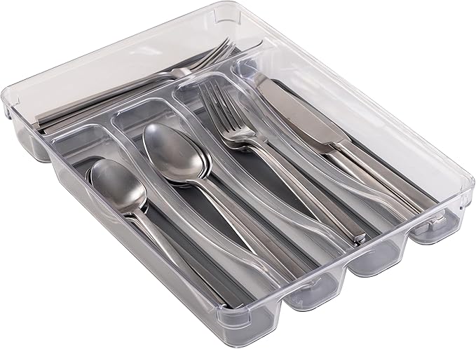Kitchen Details 23195 Utensil and Cutlery Drawer Organizer, Divider, Tray, Storage, 5 Compartment, Clear
