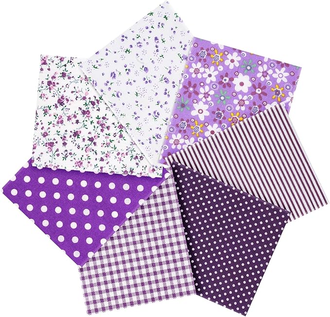 Ainiv 7pcs 19.68"x19.68" 100% Cotton Quilting Fabric, Fabric Bundles Squares, Floral Precut Fat Squares Patchwork for Quilting, Sewing, DIY Crafts, Mask, Purple