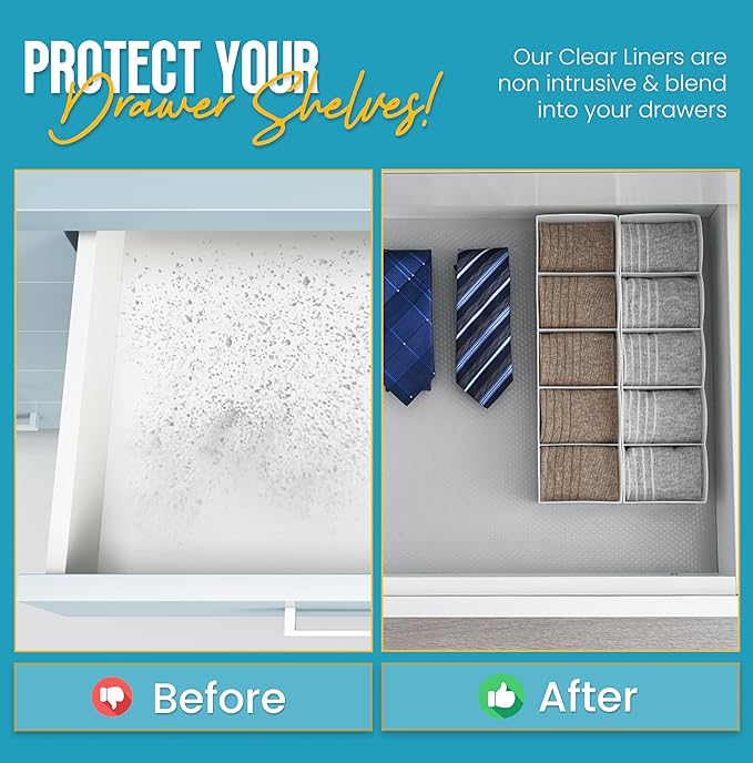 Refrigerator Liners for Shelves by Linda’s Essentials - Easy to Clean Fridge Liner with Spill Protection Fridge Shelf Liners & Drawer Liner, Nonslip BPA-Free Refrigerator Mats (Clear Roll)