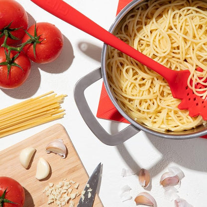 GIR: Get It Right Silicone Spoon, High Heat Resistant Kitchen Tool - Non toxic cooking utensils for Nonstick Cookware, Cooking, Strainer, and Serving, Spaghetti - 13 IN, Black