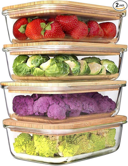 Urban Green Glass Containers with Bamboo Lids, Aitight Storage Container Set of 4, Meal Prep Food Container Set, Oven, Freezer, Microwave Safe, 35oz