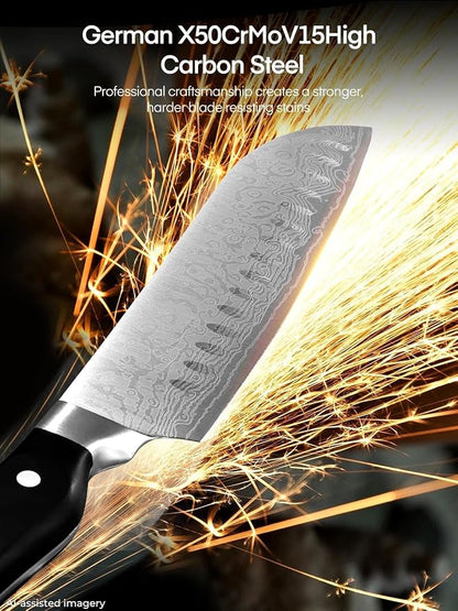 Knife Set, FOHERE 14 Pieces Self Sharpening Knife Block Set, High Carbon Stainless Steel Waved Pattern Knife Set with Block, Rust & Stain Resistant Kitchen Knives and Triple Riveted Handle, Black