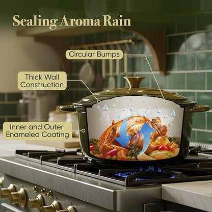 Vintage Style 4.5 Quart Dutch Oven Pot with Lid, Non Stick Enameled Cast Iron Dutch Oven for Bread Baking, Heavy-Duty, Oven Safe Ceramic Cookware Up to 500°F for Baking, Braising, Stews, Roasting, Golden Green