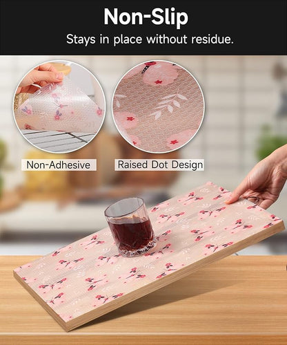 Butterfly Shelf Liner for Kitchen Cabinets, Waterproof Non Adhesive EVA Drawer Liner, Non Slip Transparent Cabinet Mat, Easy to Cut Shelf Paper for Cupboards, Table & Desk (Pink, 11.8" W x 118" L)