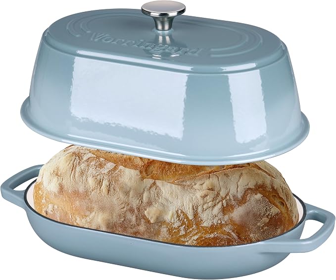 VORRINGARD Enameled Cast Iron Dutch Oven Pot with Dome Lid, Oval Bread Oven for Homemade Sourdough Bread Baking, Oven Safe up to 500°F, 6 Quart, Sea Salt