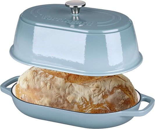 VORRINGARD Enameled Cast Iron Dutch Oven Pot with Dome Lid, Oval Bread Oven for Homemade Sourdough Bread Baking, Oven Safe up to 500°F, 6 Quart, Sea Salt