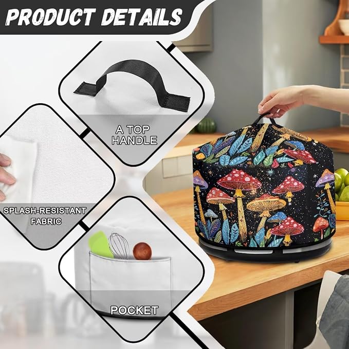 Magic Mushrooms Slow Cooker Cover Protection Crock for Pot Dust Cover Fits for Most 6-8 Quart Small Kitchen Appliance Vibrant Decor with Top Handle