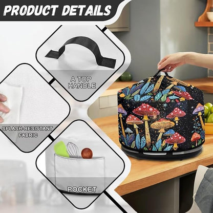 Magic Mushrooms Slow Cooker Cover Protection Crock for Pot Dust Cover Fits for Most 6-8 Quart Small Kitchen Appliance Vibrant Decor with Top Handle