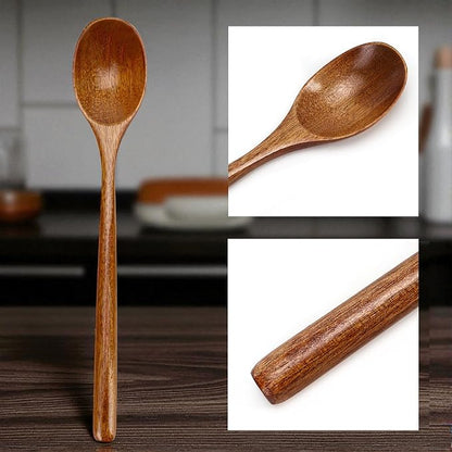 Wooden Spoons for Eating Mixing Stirring, 24 Pieces Long Handle Wooden Spoon, 9 Inch Wood Soup Spoons with Japanese Style Kitchen Utensil