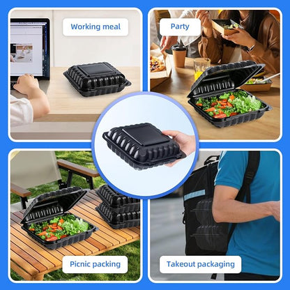 YANGRUI 55-Pack 34oz 8" Square To Go Container - Shrink Wrapped No Pre-Wash | Heavy Duty Mineral PP, Microwave & Freezer Safe | Leak-Resistant Hinged Clamshell for Leftovers, Family Gatherings & Parties