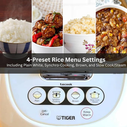 Tiger JBV-A18U-W 10-Cup (Uncooked) Micom Rice Cooker with Food Steamer & Slow Cooker, White