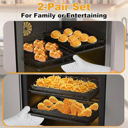 DONGULI Air Fryer Basket Oven - 2 Set Large Air Fryer Basket and Tray Stainless Steel Oven Air Fryer Rack Pan Accessories for Baking (L-2 Pack-Black-15.7"x11.8")