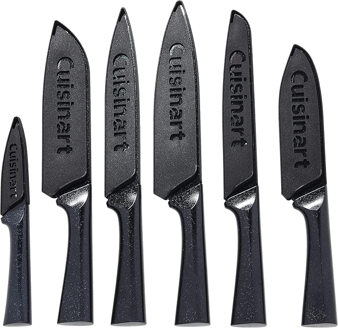 CUISINART Cutlery Knife Set, 12pc Metallic Cutlery Knife Set with Blade Guard , Lightweight, Stainless Steel, Durable & Dishwasher Safe, C55-12PMB,Black