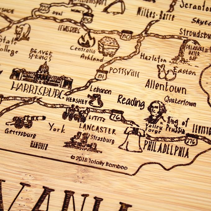 Totally Bamboo A Slice of Life Pennsylvania State Serving and Cutting Board, 11" x 8.75"