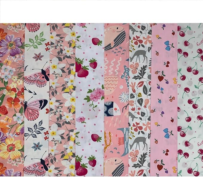aufodata 8 Pieces 19.6" x 19.6" (50cm x 50cm) Cotton Fabric Squares for Sewing Quilting Patchwork Floral Pattern Precut Fabric for DIY Crafting Artcraft (Pink)