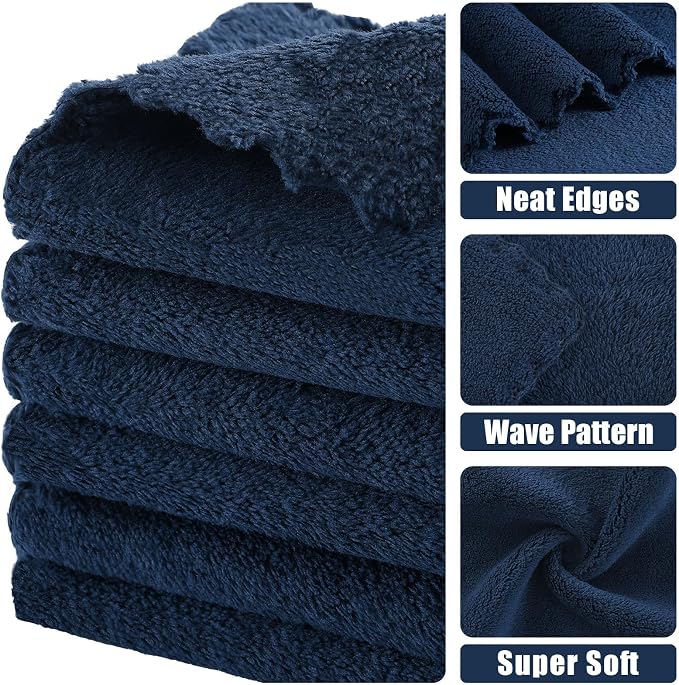 Kitinjoy 24 Pack Kitchen Cloths Dish Towels (10" x 10", Navy Blue), Super Soft and Absorbent Dish Cloths, Nonstick Oil Fast Drying Coral Velvet Microfiber Cleaning