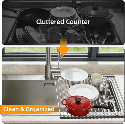 Dish Drying Rack, Roll Up Dish Drying Rack Over The Sink, 17" x 15.7", Dish Racks for Kitchen Counter, Black