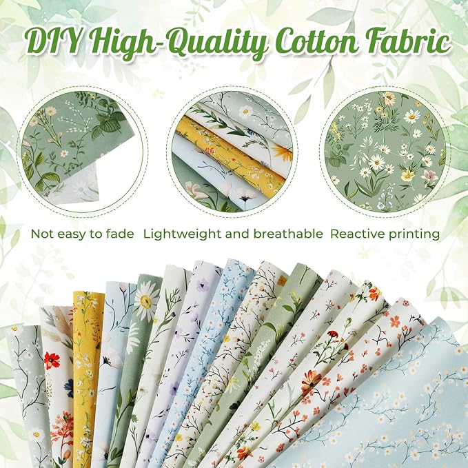 Tatuo 30 Pieces 10 x 10 Inches Summer Floral Cotton Fabric Bundle Squares Patchwork Floral Fabric Sewing Quilting Bundles Assorted Pattern Cloth for DIY Scrapbook Craft Making