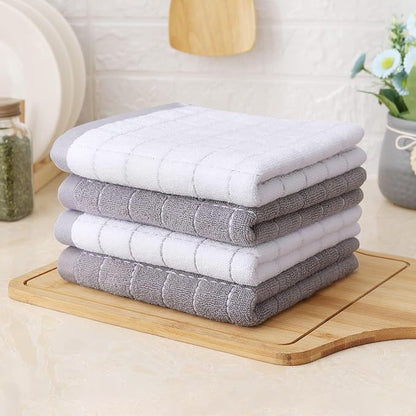 Homaxy 100% Cotton Terry Kitchen Towels(White and Light Grey, 13 x 28 Inches), Checkered Designed, Soft and Super Absorbent Dish Towels, 6 Pack