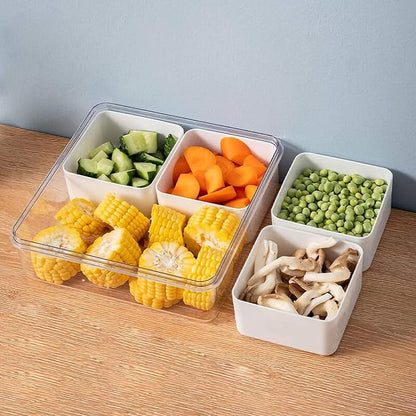 2Pack Divided Veggie Tray with Lid Snackle Box Serving Container Salad Keeper with 4 Removable Boxes Stackable Refrigerator Organizer Bins Produce Saver for Meal Prep Fruit