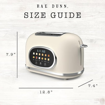 Rae Dunn Retro Digital Electric Toaster, 2 Slice Stainless Steel Toaster With Touchscreen, Countdown Timer, 6 Shade Settings, Wide Slots, High Lift Lever, Bagel, Defrost & Reheat, Digital Cream