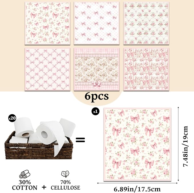 Pink Swedish Dish Cloths for Kitchen, 6 Pack Reusable Coquettte Swedish Dishcloths, Bow Absorbent Sponge Cleaning Dish Cloths for Party Home Cleaning Quick Drying Washable No Odor Hand Towel