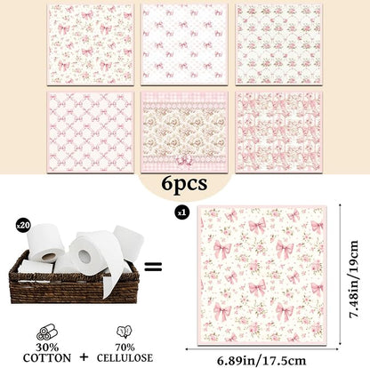 Pink Swedish Dish Cloths for Kitchen, 6 Pack Reusable Coquettte Swedish Dishcloths, Bow Absorbent Sponge Cleaning Dish Cloths for Party Home Cleaning Quick Drying Washable No Odor Hand Towel