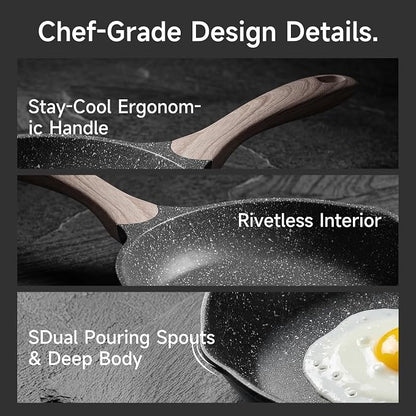 JEETEE 12.5 Inch Nonstick Frying Pan, Stone Coating Cookware, Nonstick Omelette Pan with Heat-Resistant Handle, Compatible with All Stoves
