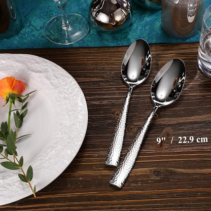 KEAWELL Premium Louis Hammered Table Utensils, 18/10 Stainless Steel, Squared Edge, Mirror Finish, Dishwasher Safe (Serving Spoons, Set of 2)