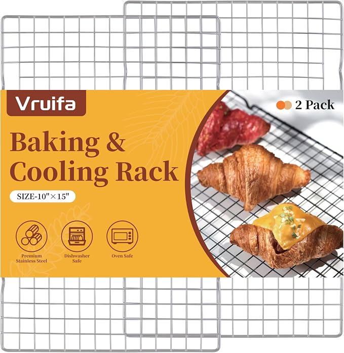 VRUIFA 2PCS Cooling Racks for Cooking and Baking, Stainless Steel Wire Rack Suitable for 10" x 15" Sheet Pan and Grilling, Roasting,Drying, Oven and Dishwasher Safe
