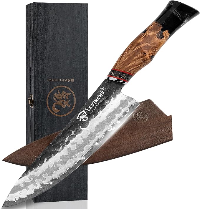 8 inch Damascus Japanese Chef's Knife, Ultra-durable Steel with Superior Blade Retention for Precise Chopping, Slicing and Dicing for Professional Chefs and Home Cooks