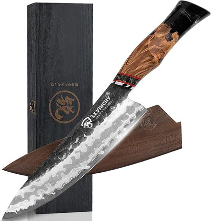 8 inch Damascus Japanese Chef's Knife, Ultra-durable Steel with Superior Blade Retention for Precise Chopping, Slicing and Dicing for Professional Chefs and Home Cooks