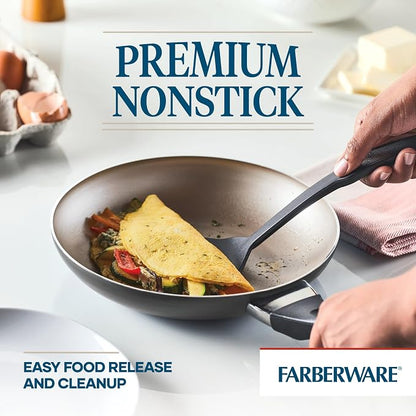 Farberware Dishwasher Safe Aluminum Nonstick Cookware Pots and Pans Set, 15-Piece, Pewter