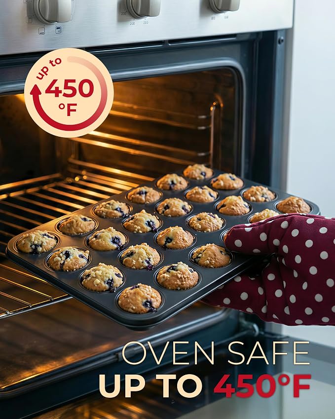 CARTMAN 24-Cup Mini Muffin Pan with 200 Paper Liners, Non-Stick Carbon Steel Mini Muffin Tin for Even Baking, Ideal for Cupcakes, Egg Bites, and Party Treats