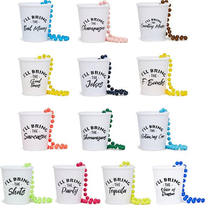 Funky Junque Shot Glass Necklaces for Bachelorette Party - Bride Tribe Favors, Bridal Shower Decorations - 13 Pack - Tequila Bundle