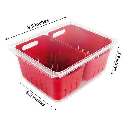 Kitchen Spaces Twin Colander Food Storage Container, Strainer and Fridge Organizer Bin for Fruits and Veggies, Stackable, BPA-Free