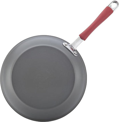 Rachael Ray Cucina Dishwasher-Safe Hard-Anodized Pots and Pans Set Non Stick Cookware, 12-Piece, Gray with Red Handles