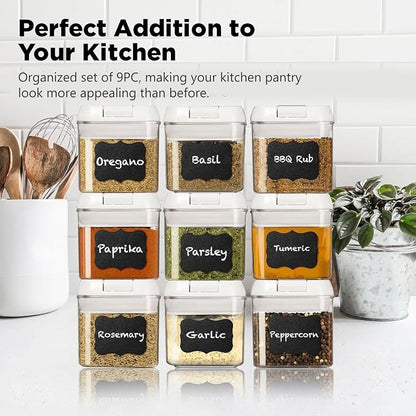 Shazo 9 PC Airtight Food Storage Containers - BPA Free Clear Plastic Snack & Spice Containers with Easy Lock Lids - Kitchen and Pantry Organization for Herbs, Coffee, Tea - 0.5L / 2.1 Cups