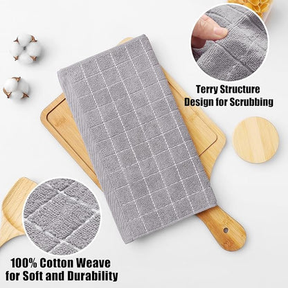 Homaxy 100% Cotton Terry Kitchen Dish Cloths, Ultra Soft and Absorbent Dish Towels for Kitchen, Suitable for Drying and Washing Dishes, 8 Pack, 12 x 12 Inches, Light Grey